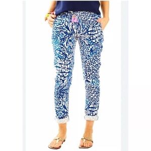 Lilly Pulitzer Aden Linen Pants Women’s XS Blue White Tassels Boho Beach Coastal